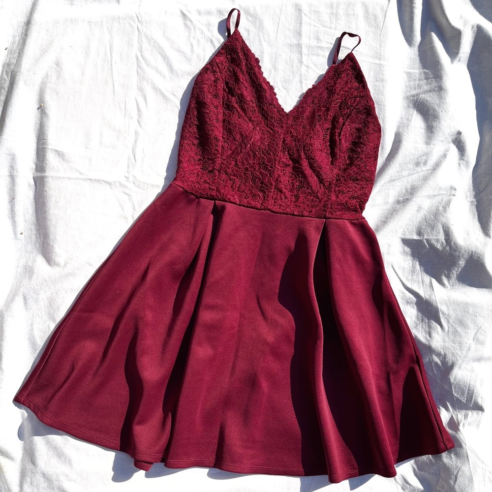 Charlotte Russe Burgundy Lace Skater Dress